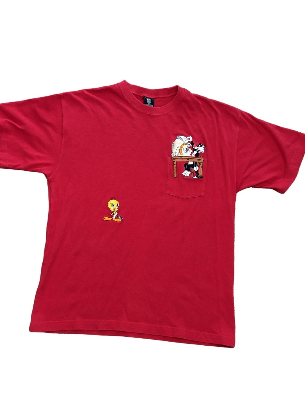 Vintage Warner Bros Store Looney Tunes Tweety Sylvester Embroidered Tee - Red S